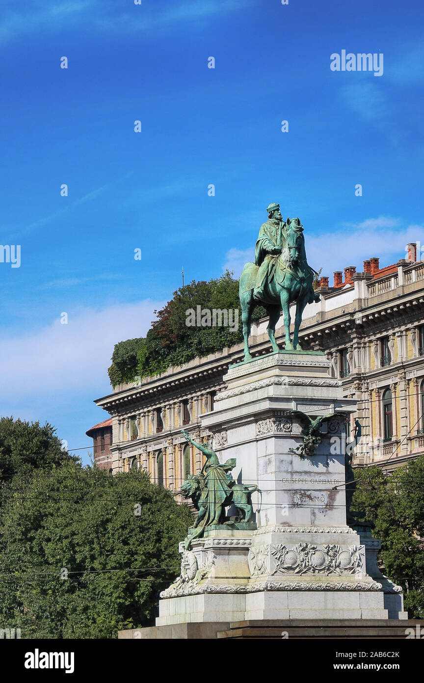 Giuseppe Garibaldi Monument in Milan, Italy, famous travel destination Stock Photo