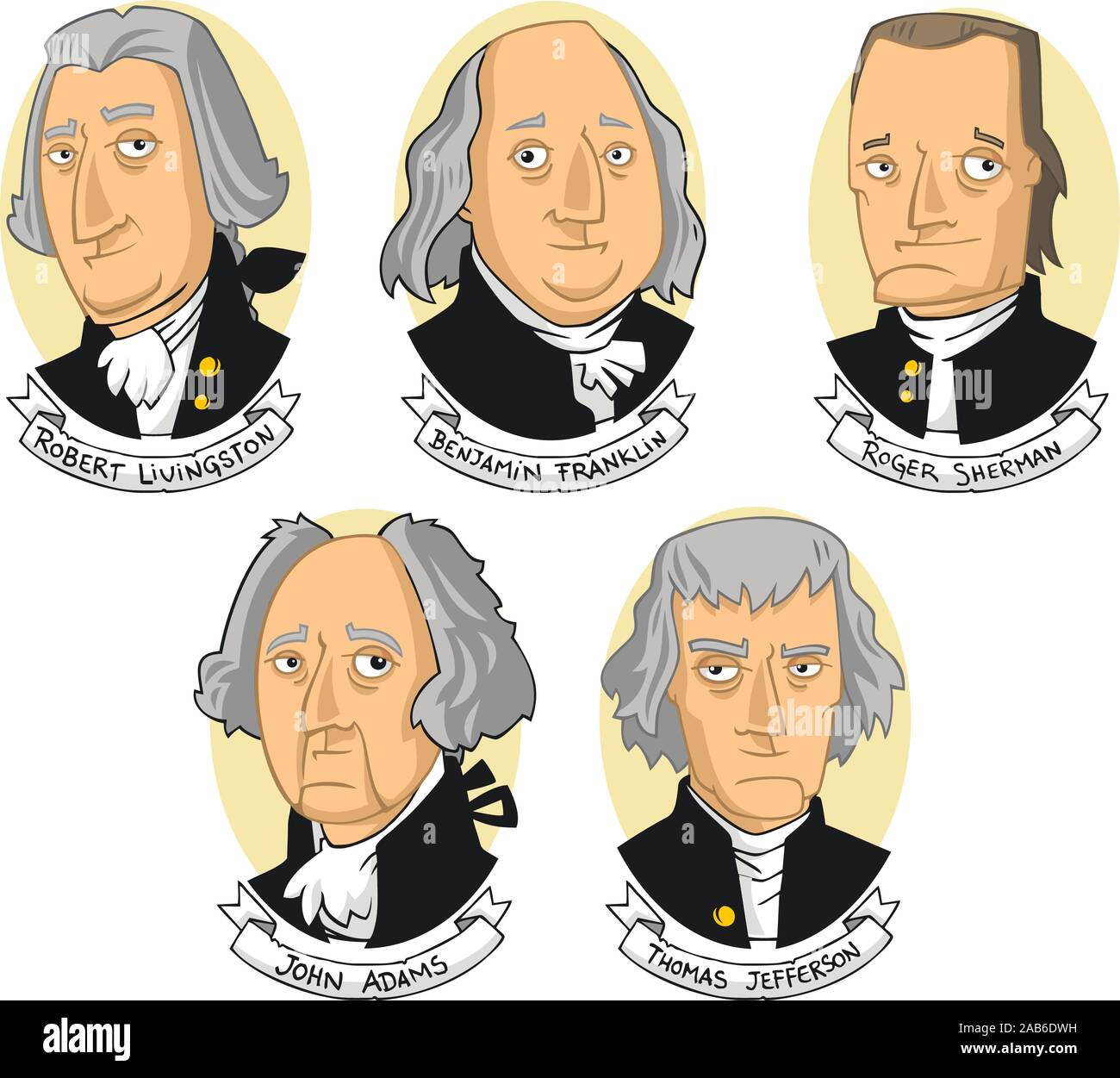 United states of america founding fathers cartoon collection Stock Vector