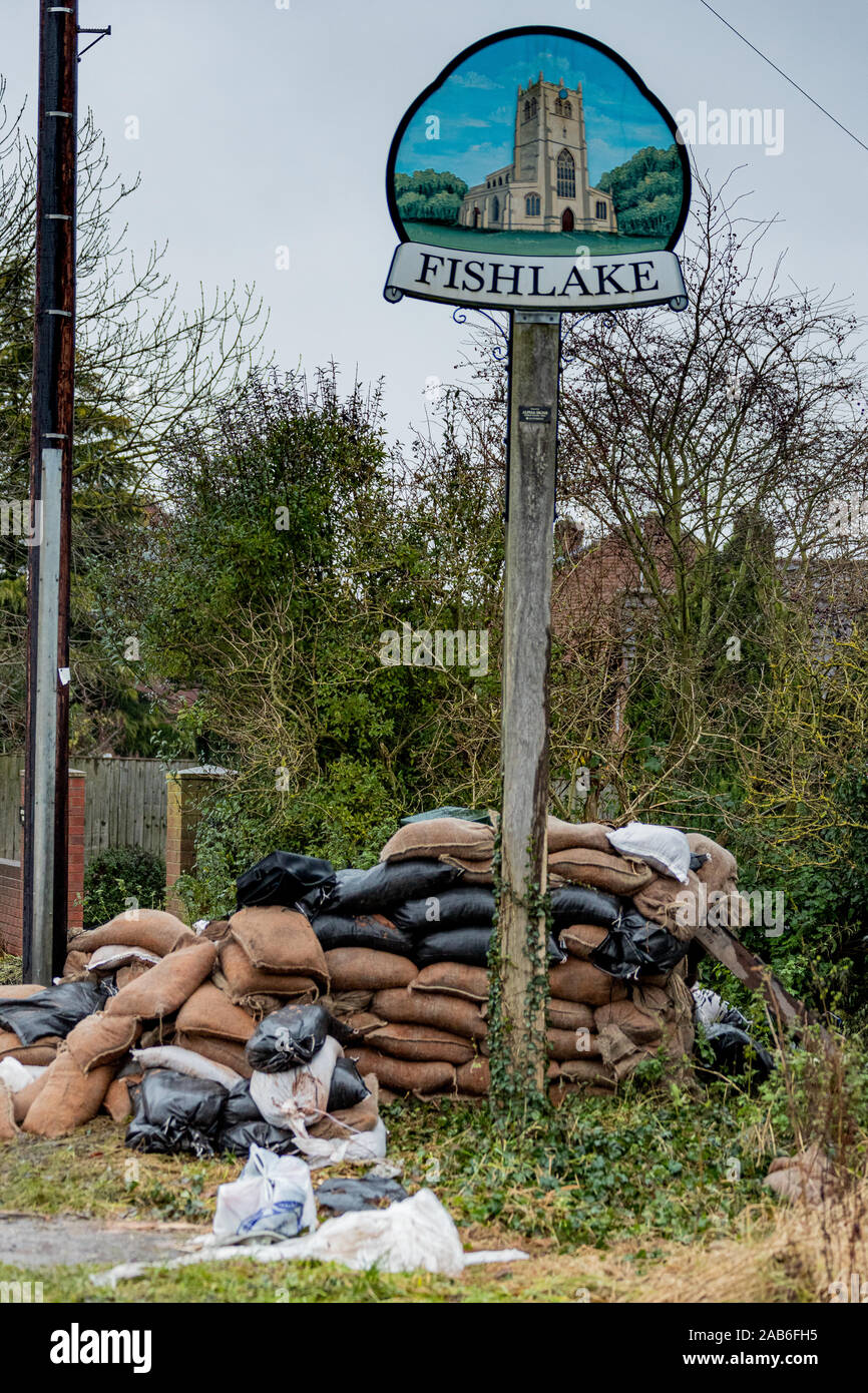 The outskirts of flood hit village of Fishlake near Doncaster South Yorkshire. Stock Photo