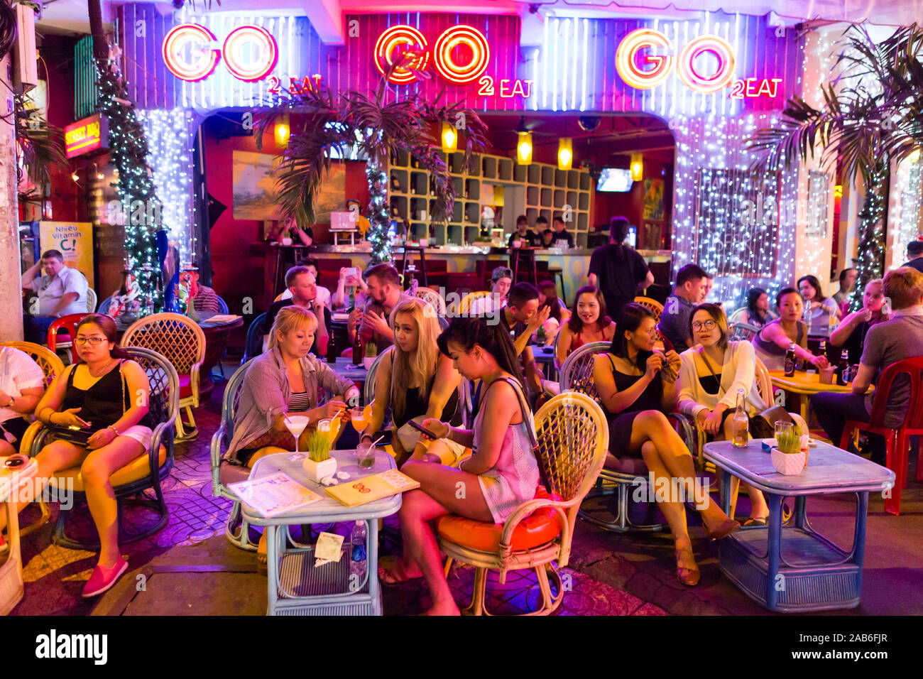 Ho Chi Minh City, Vietnam January 16, 2016 Nightlife street scene in the popular nightlife