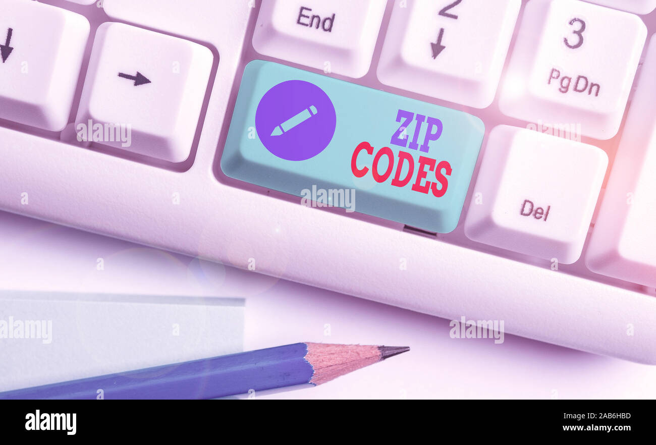 Writing note showing Zip Codes. Business concept for numbers added to a