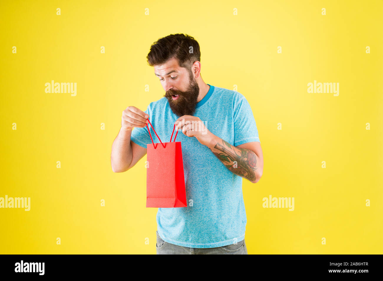 Unexpected Surprise Little Pleasantness Bearded Man Go Shopping Store For Men Mature Male With Purchase Surprised Hipster Hold Red Paperbag Best Offer Man With Package Cyber Monday Concept Stock Photo Alamy
