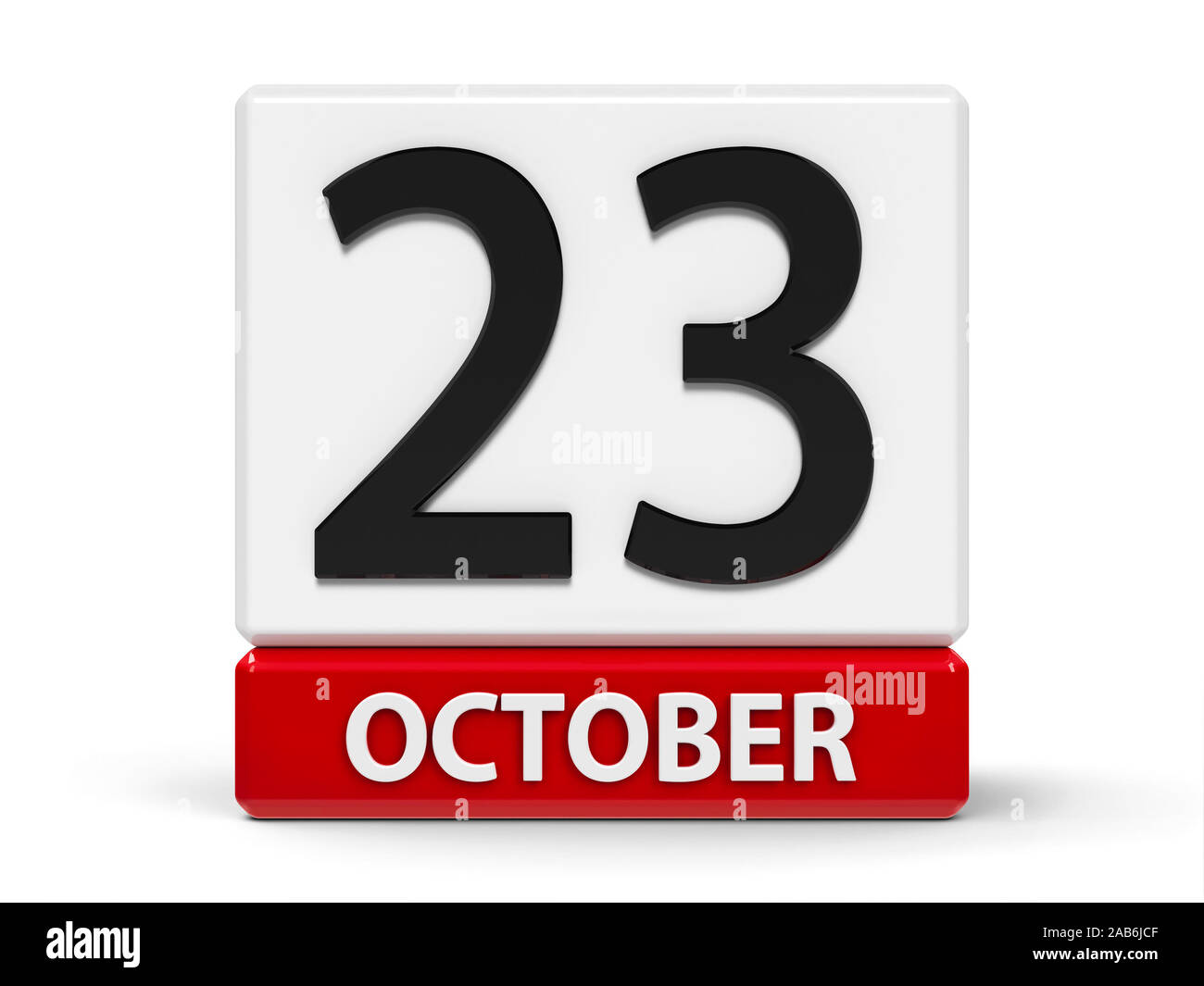 Red and white calendar icon from cubes - The Twenty Third of October - on a white table, three-dimensional rendering, 3D illustration Stock Photo