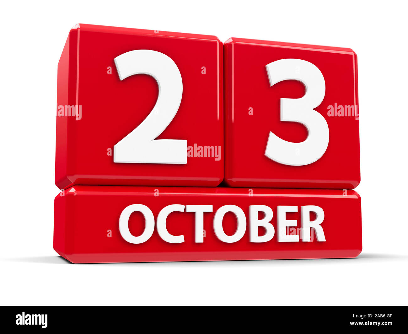 Red cubes - The Twenty Third of October - on a white table, three-dimensional rendering, 3D illustration Stock Photo