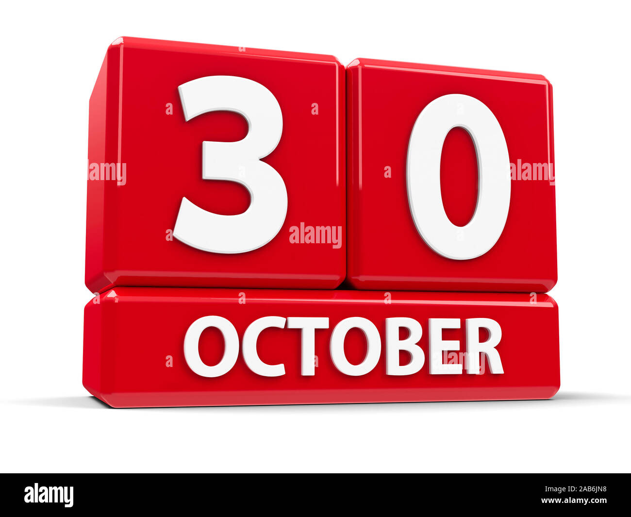 Red cubes - The Thirtieth of October - on a white table, three-dimensional rendering, 3D illustration Stock Photo