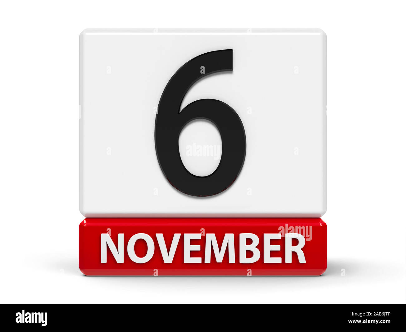Red and white calendar icon from cubes - The Sixth of November - on a white table - International Day for Preventing the Exploitation of the Environme Stock Photo