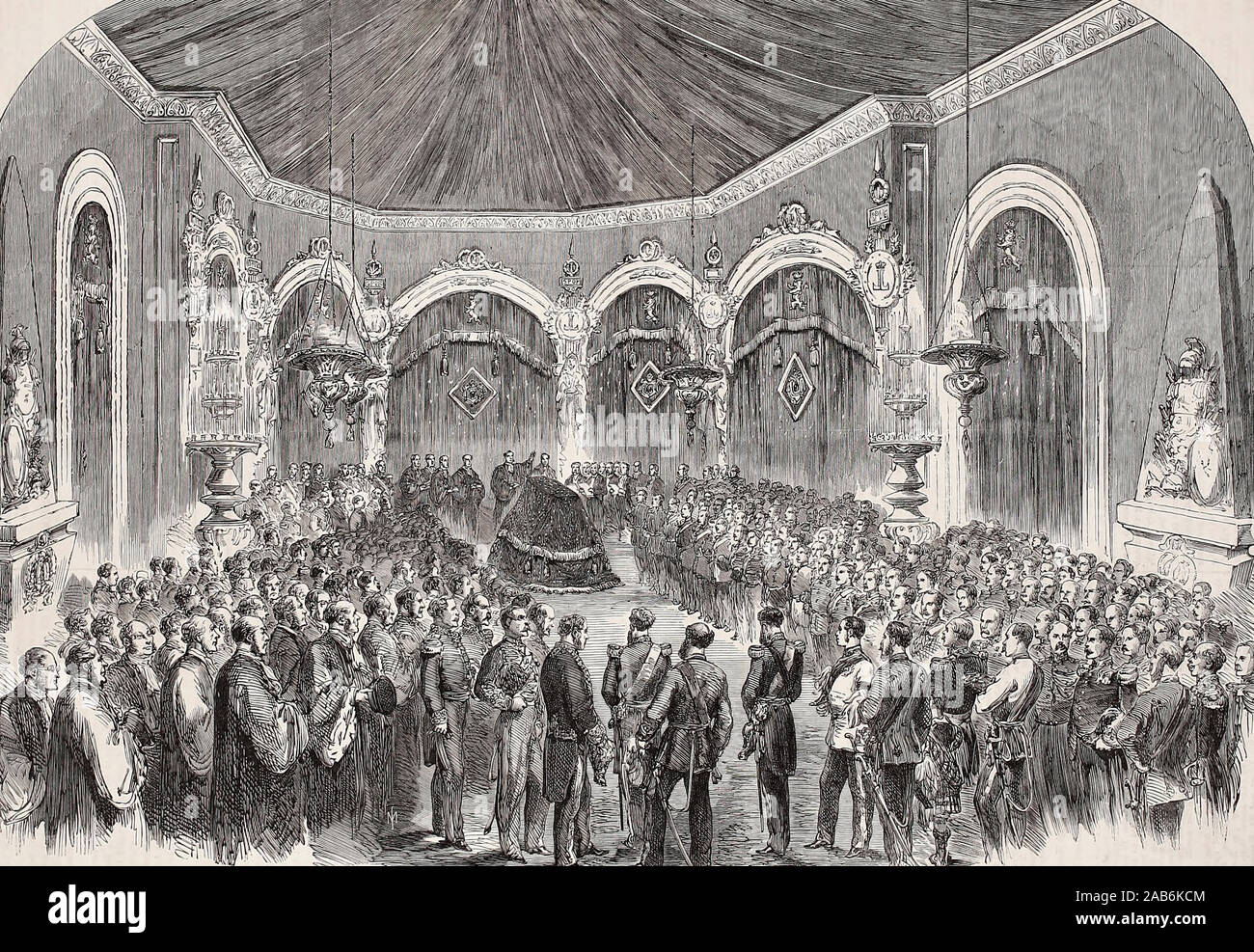 Funeral of the late King of the Belgians, Leopold I - The Burial service in the Chapel at Laeken, 1865 Stock Photo