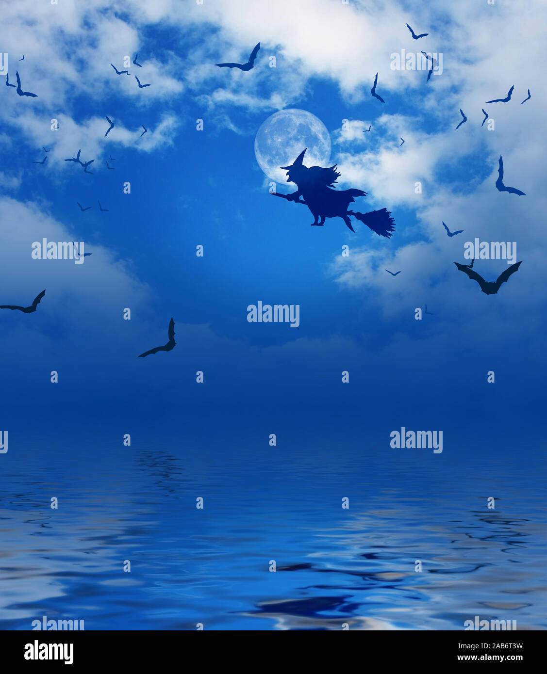 An illustration of a Halloween witch in front of the moon Stock Photo ...