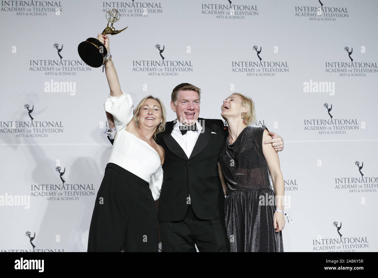 New York, United States. 25th Nov, 2019. Daniela Neumann and British producer Nick Bullen arrive in the press room with their Emmy Award at the 47th International Emmy Awards at the New York Hilton in New York City on November 25, 2019. Photo by John Angelillo/UPI Credit: UPI/Alamy Live News Stock Photo