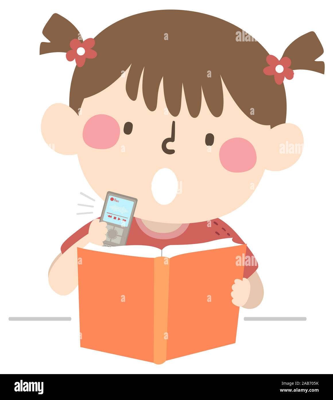 Illustration of a Kid Girl Using a Recorder and Recording Her Notes