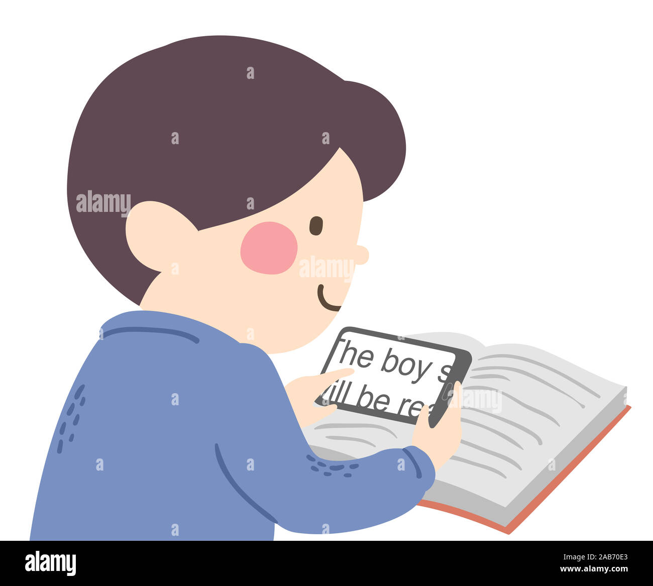 Illustration of a Visually Impaired Kid Boy Using a Magnifier Mobile