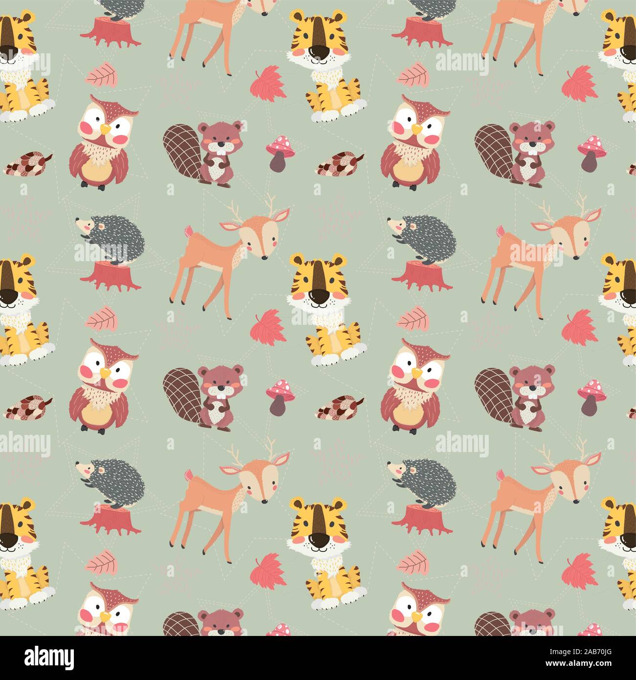Baby Beaver Animal With Foliage Background Stock Vector Images Alamy