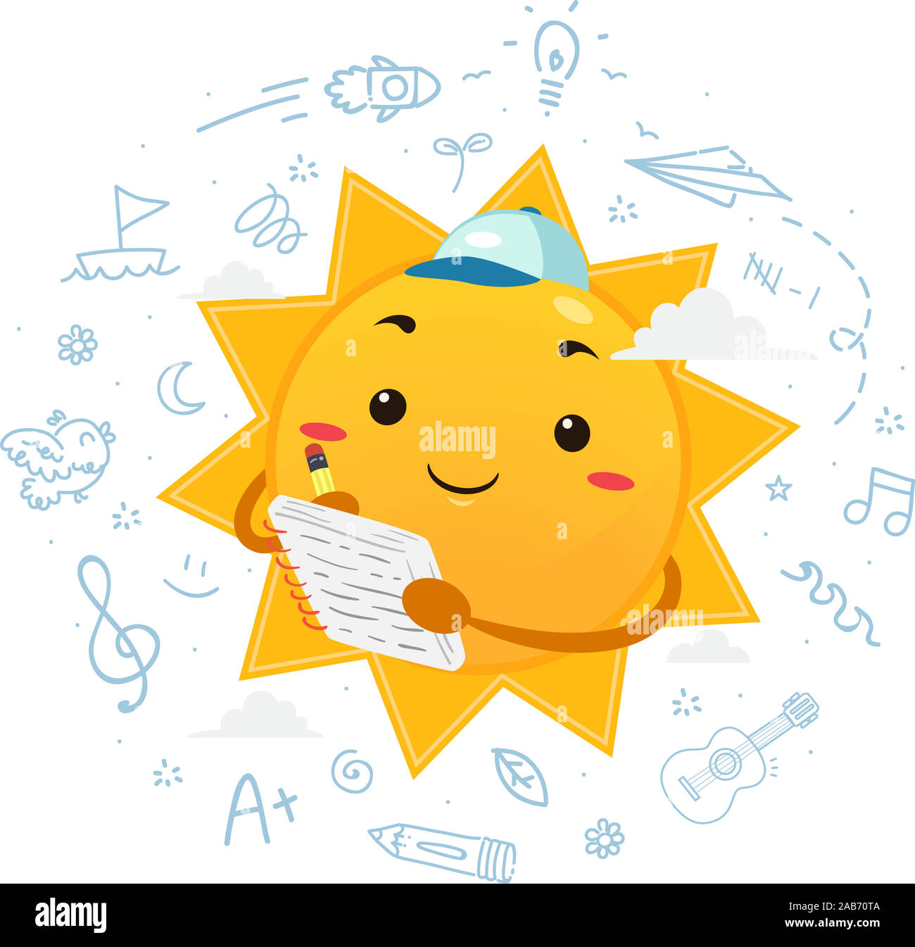 Illustration of a Sum Mascot Wearing Cap and Writing Notes on His ...