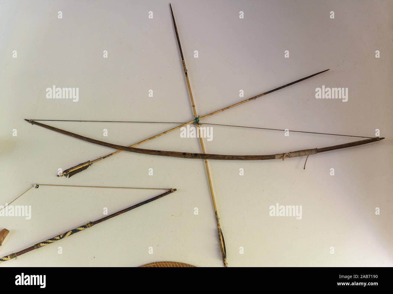 Traditional bow and arrow of indigenous tribe. Tocantins, Brazil. Stock Photo