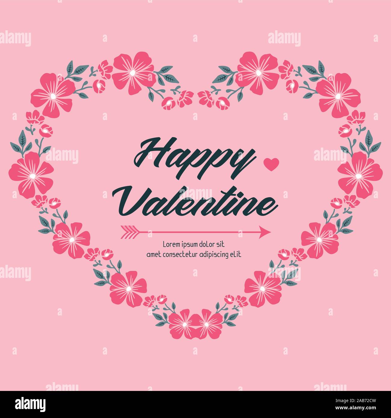 Greeting card valentine day, with elegant pink wreath frame design ...