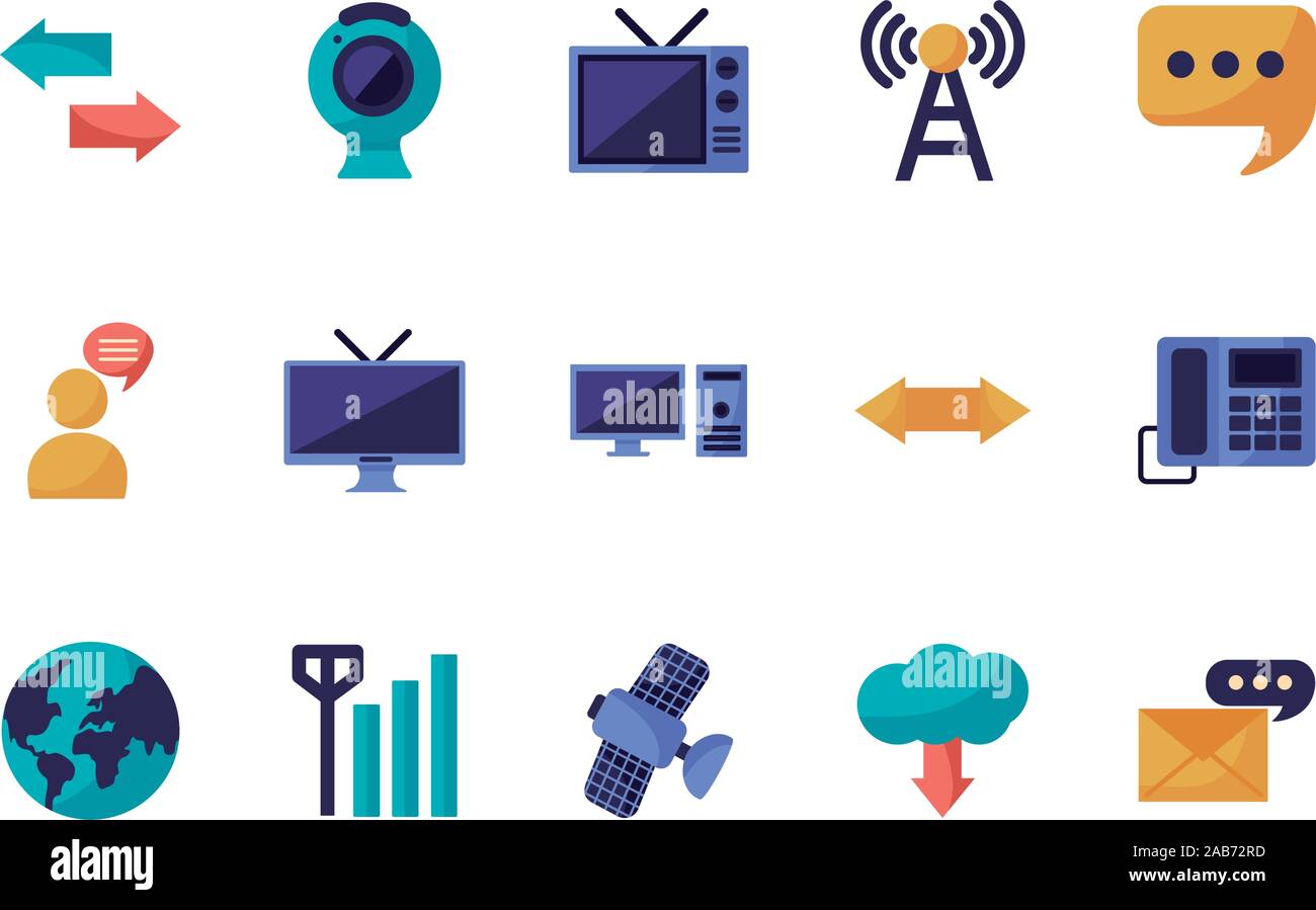 bundle of communication set icons Stock Vector