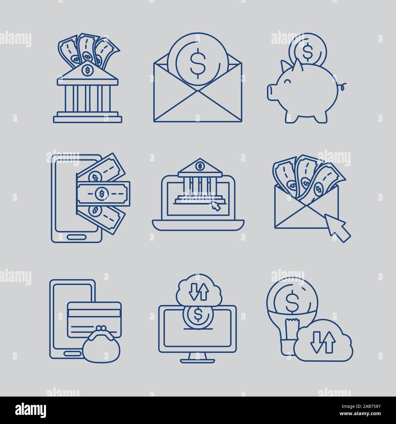 bundle of fintech set icons Stock Vector