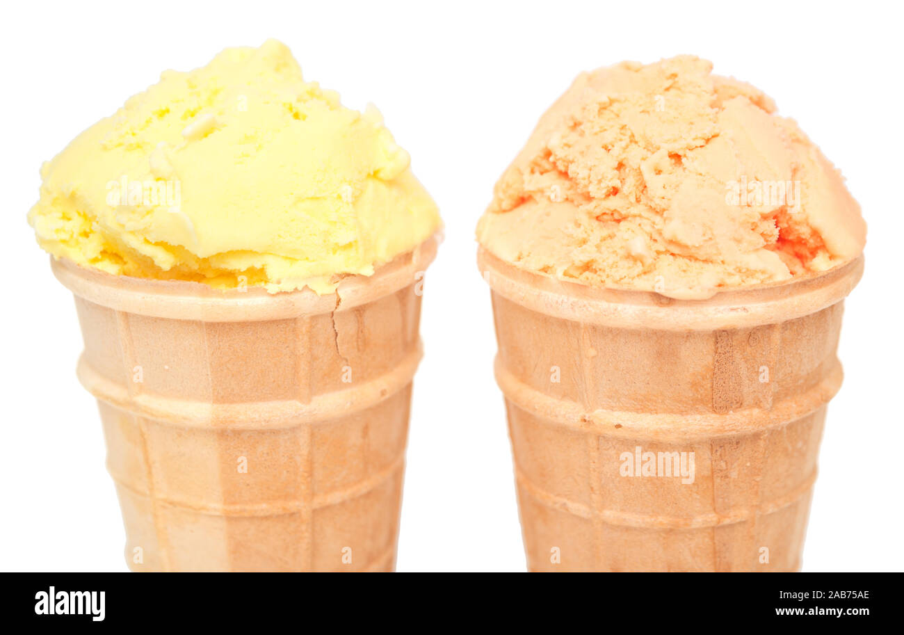 Ice cream in waffle cones isolated on white background Stock Photo - Alamy