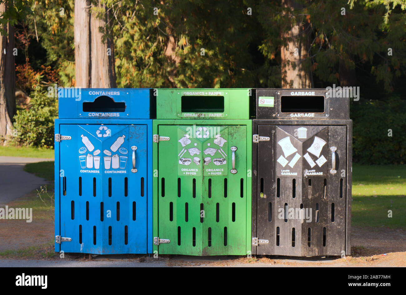 Different Colored Bins For Collection Of Recycle Materials in Vancouver