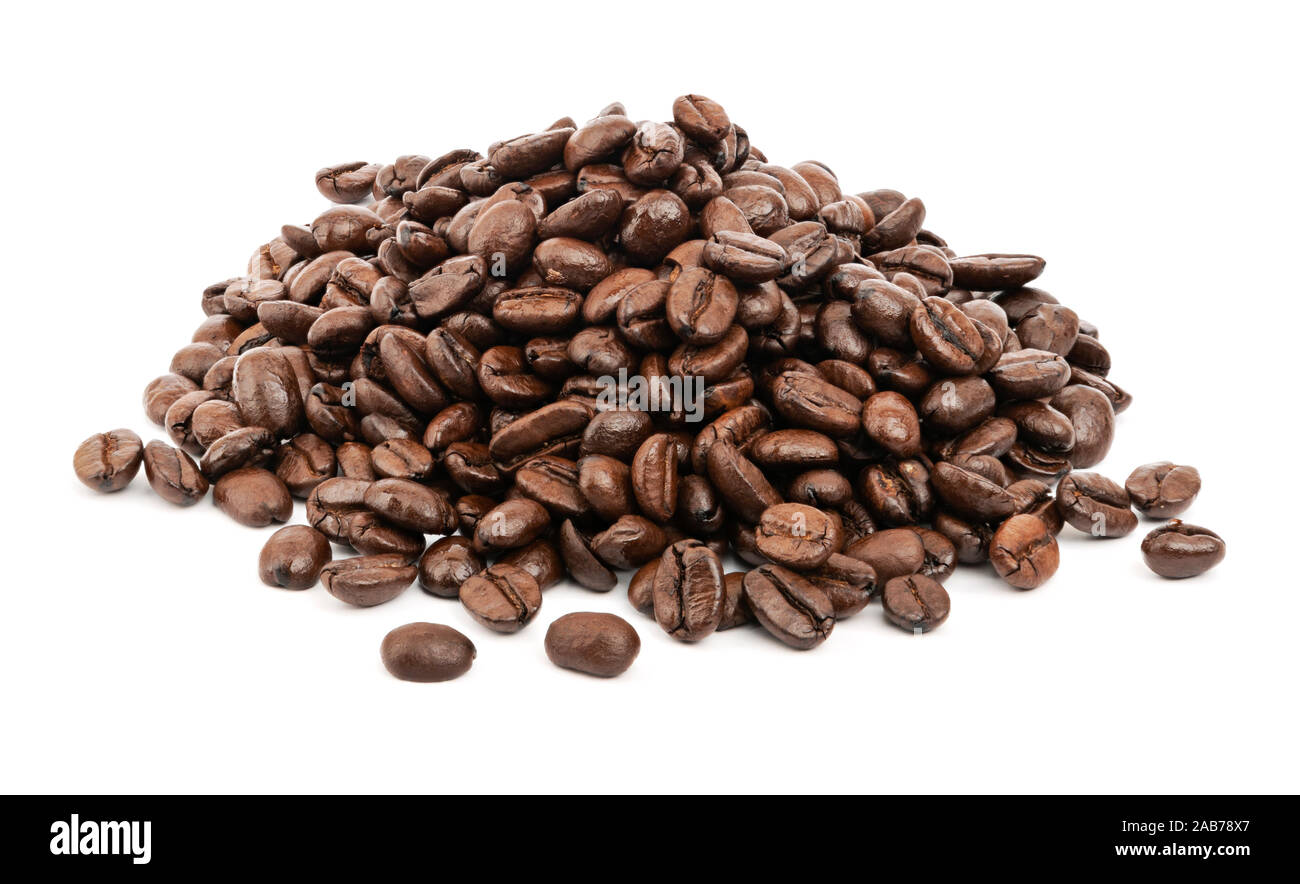 Heap of fresh roasted coffee beans isolated on white background Stock ...