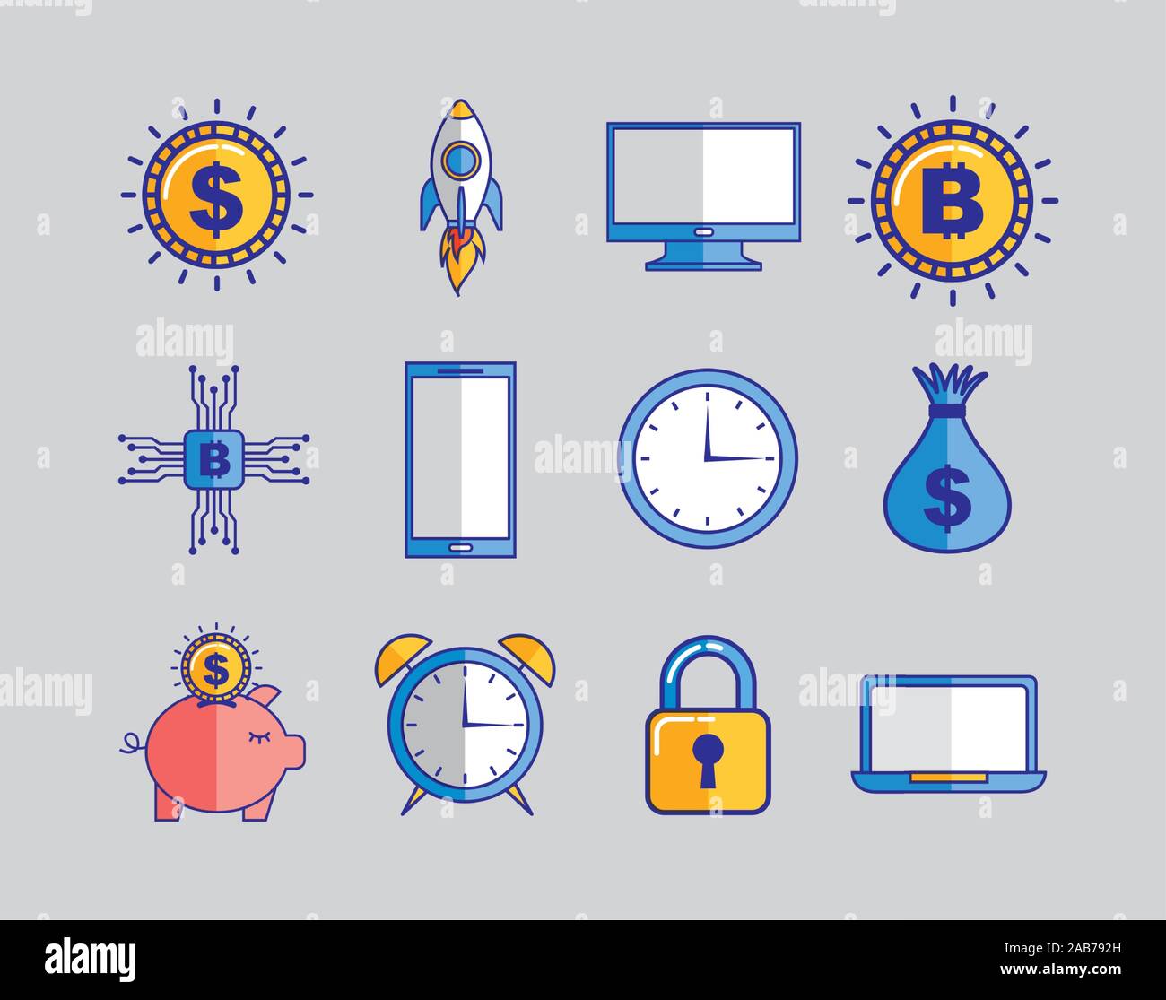 bundle of fintech set icons Stock Vector