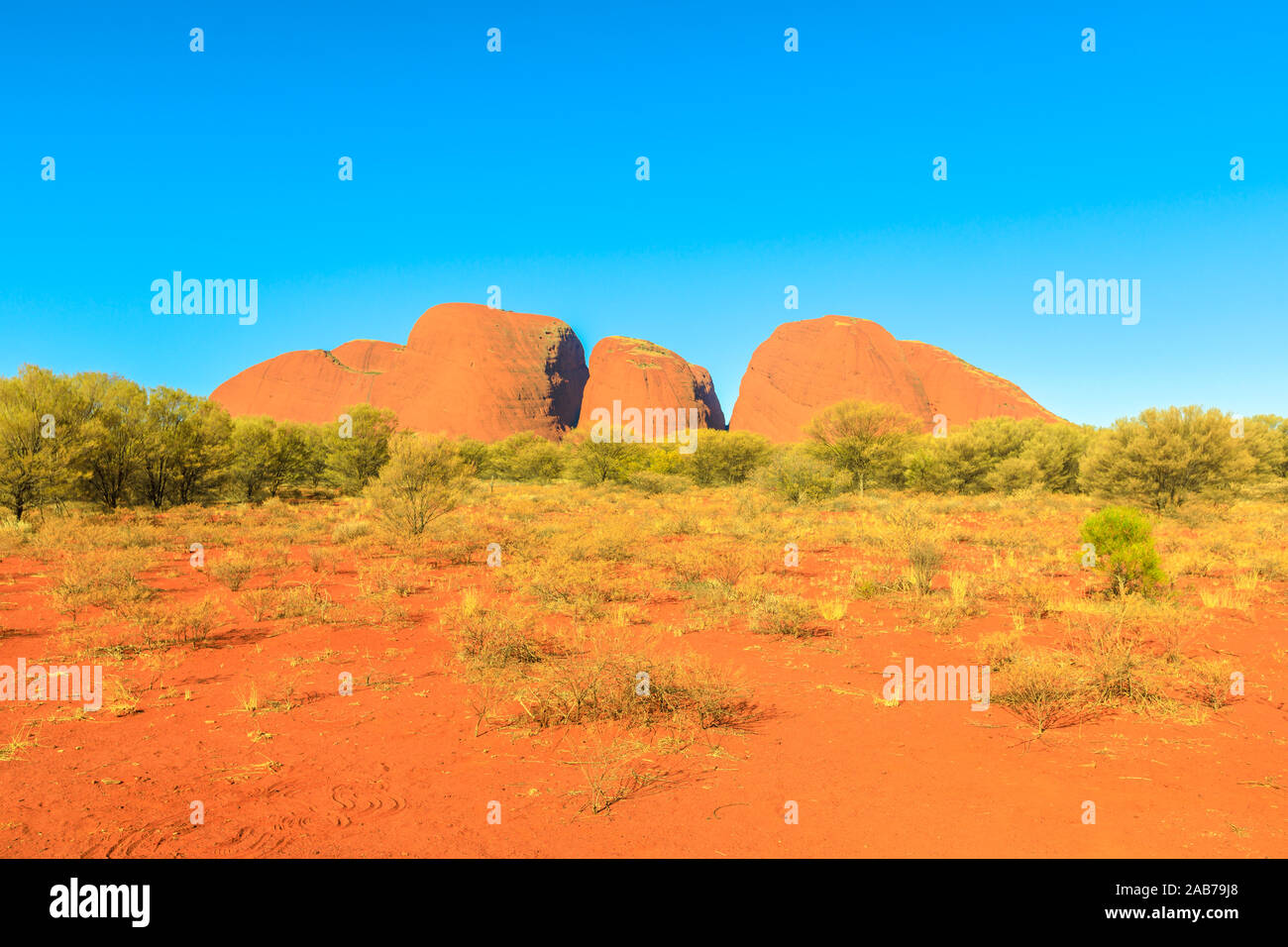 The domed rock formations in Uluru-Kata Tjuta National park from Kata Tjuta sunset viewing area. Northern Territory, Australia. Aboriginal land and Stock Photo