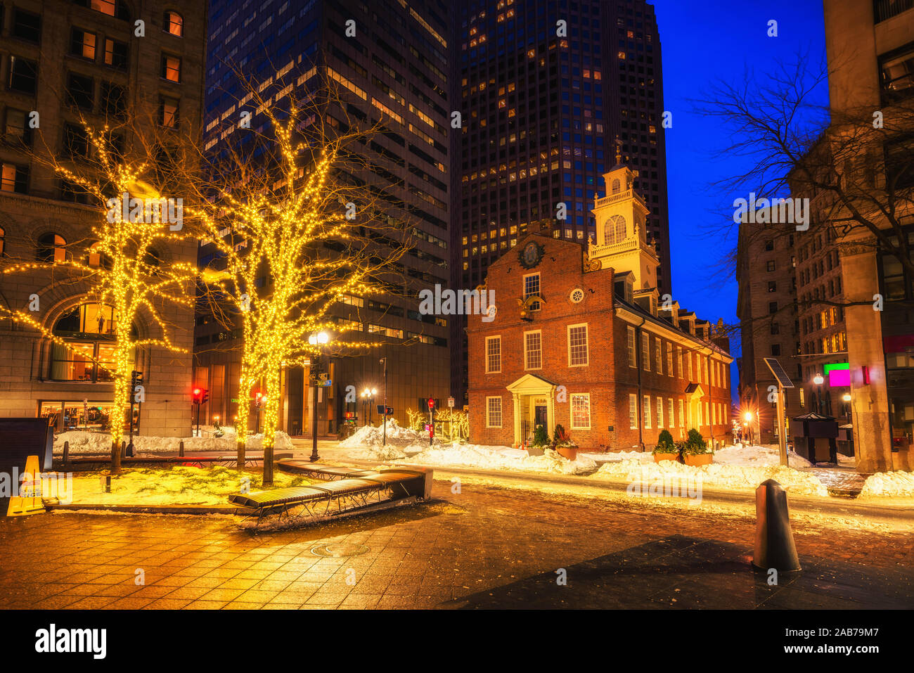 Boston old state house at night Stock Photo