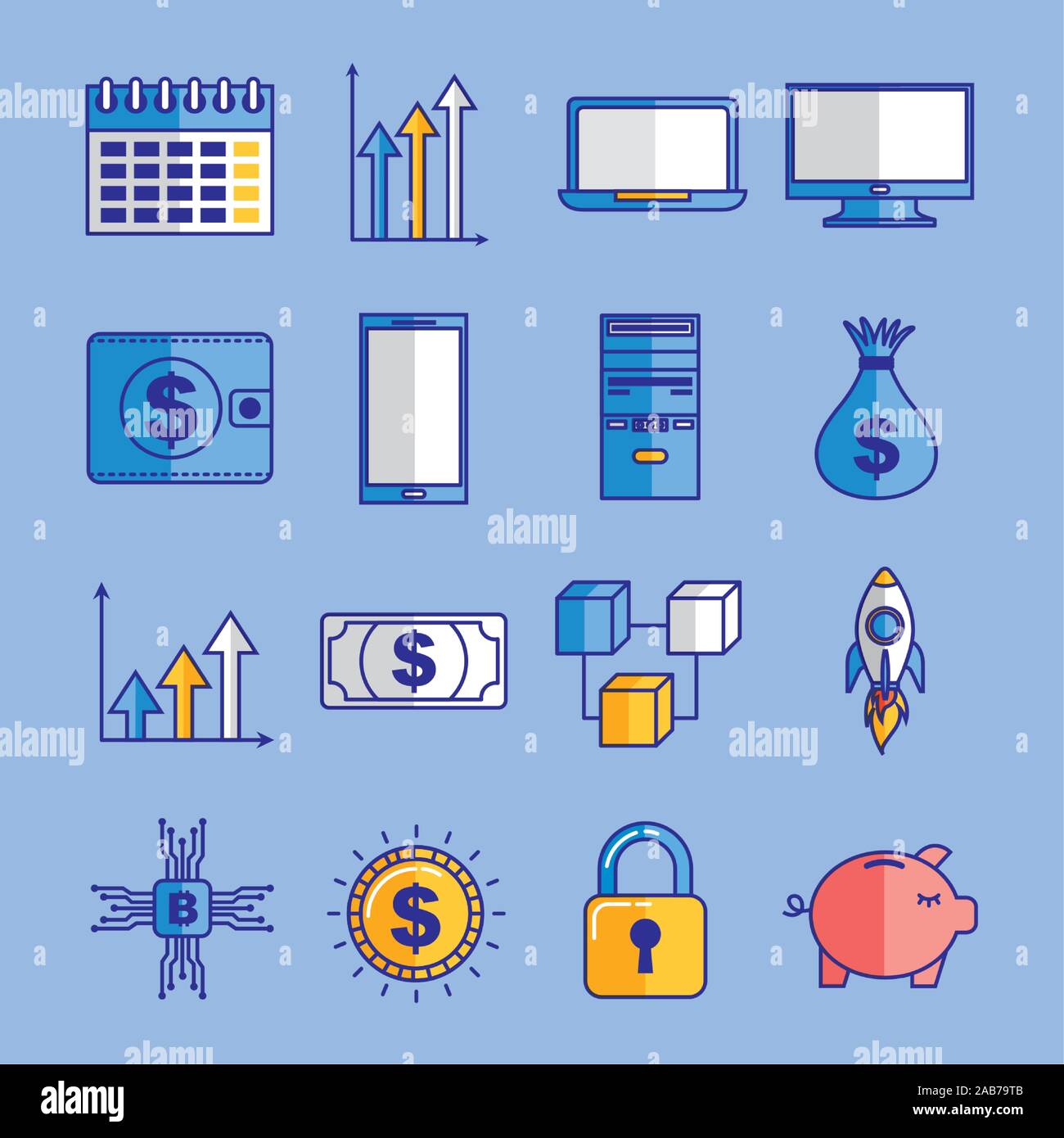 bundle of fintech set icons Stock Vector