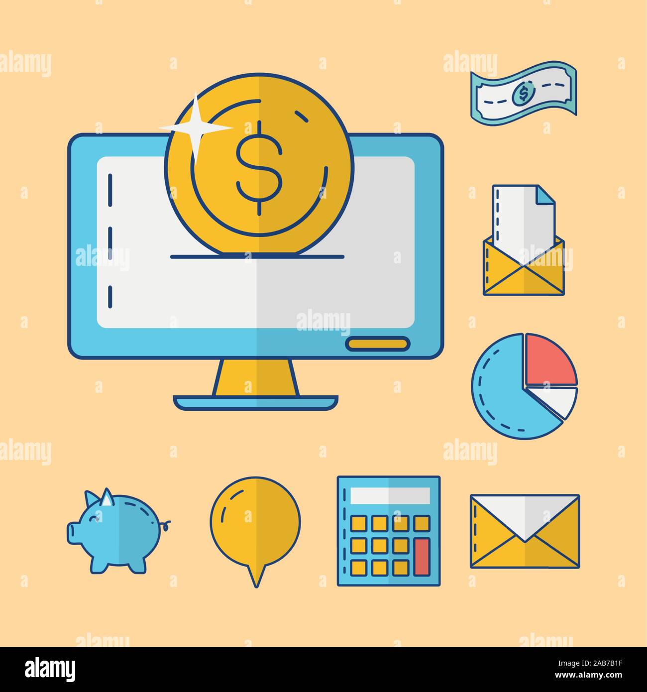 bundle of fintech set icons Stock Vector