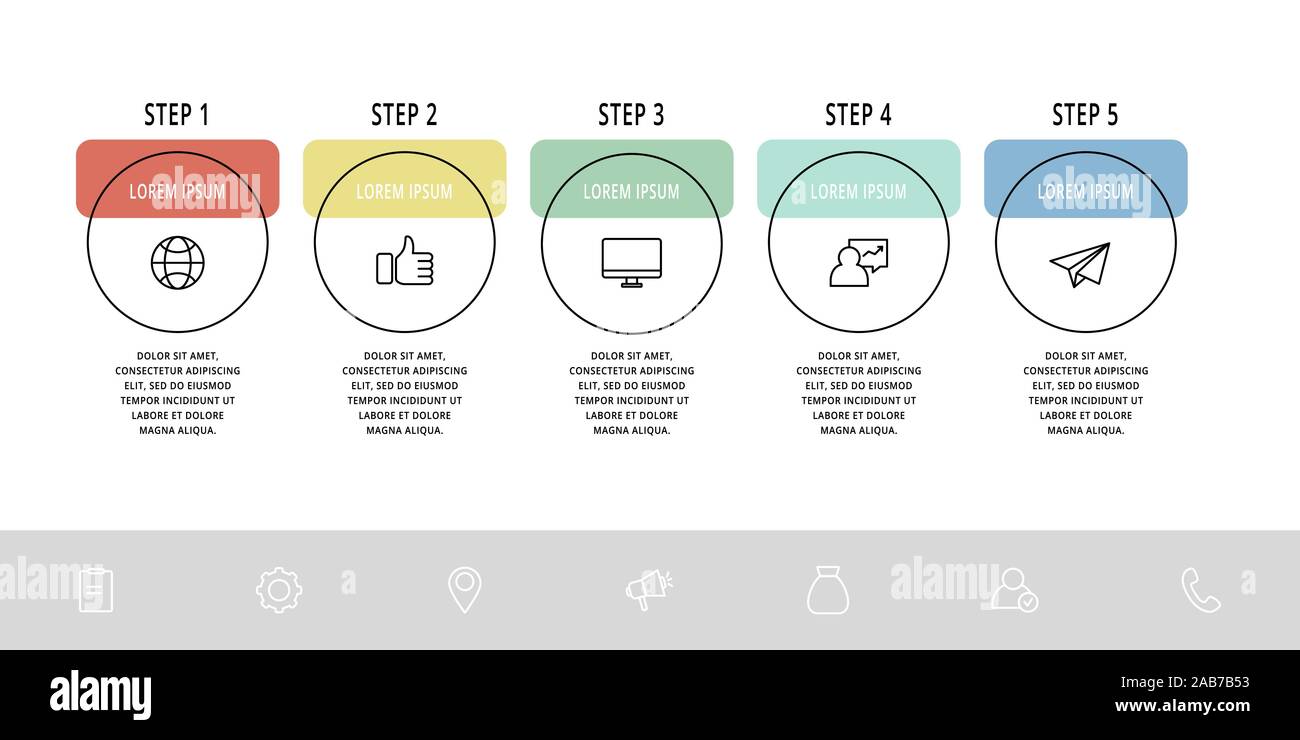 Vector flat line template circle infographics. Business concept with 5 ...