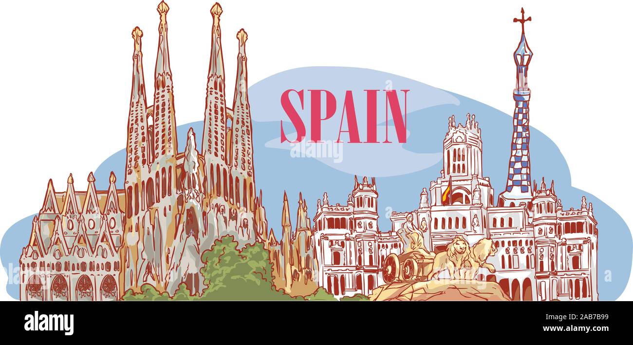 Spain detailed skyline. vector illustration Stock Vector