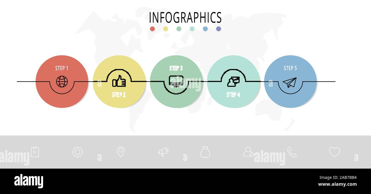 Vector flat template circle infographics. Business concept with 5 ...