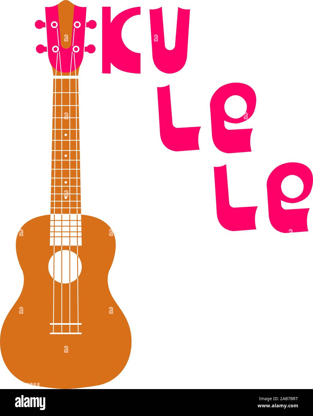 Ukulele Hawaiian guitar. And the lettering of the word ukulele. String musical instrument. Simple vector illustration. Logo, badge, icon Stock Vector
