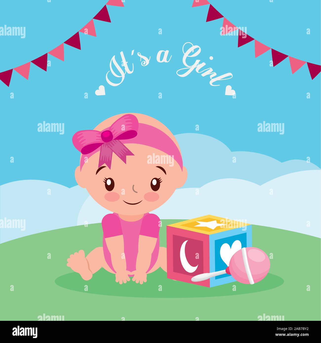 baby shower card with little girl Stock Vector Image & Art - Alamy