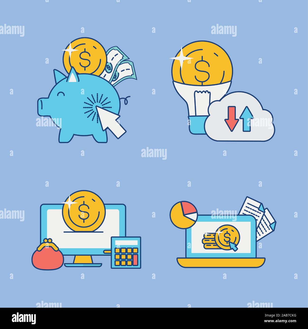 bundle of fintech set icons Stock Vector