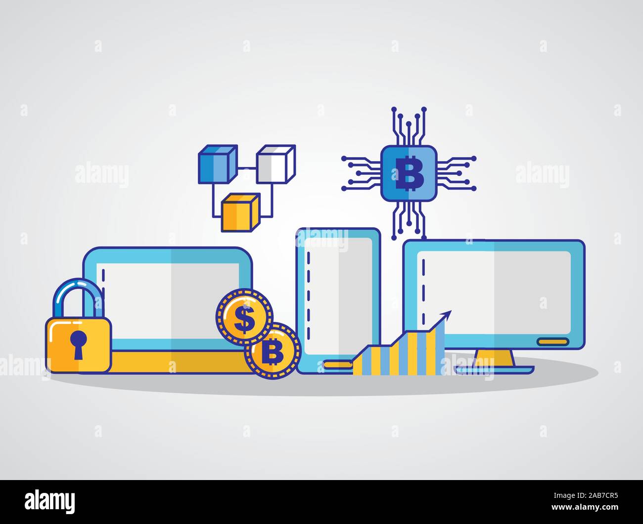 financial technology with electronic devices Stock Vector