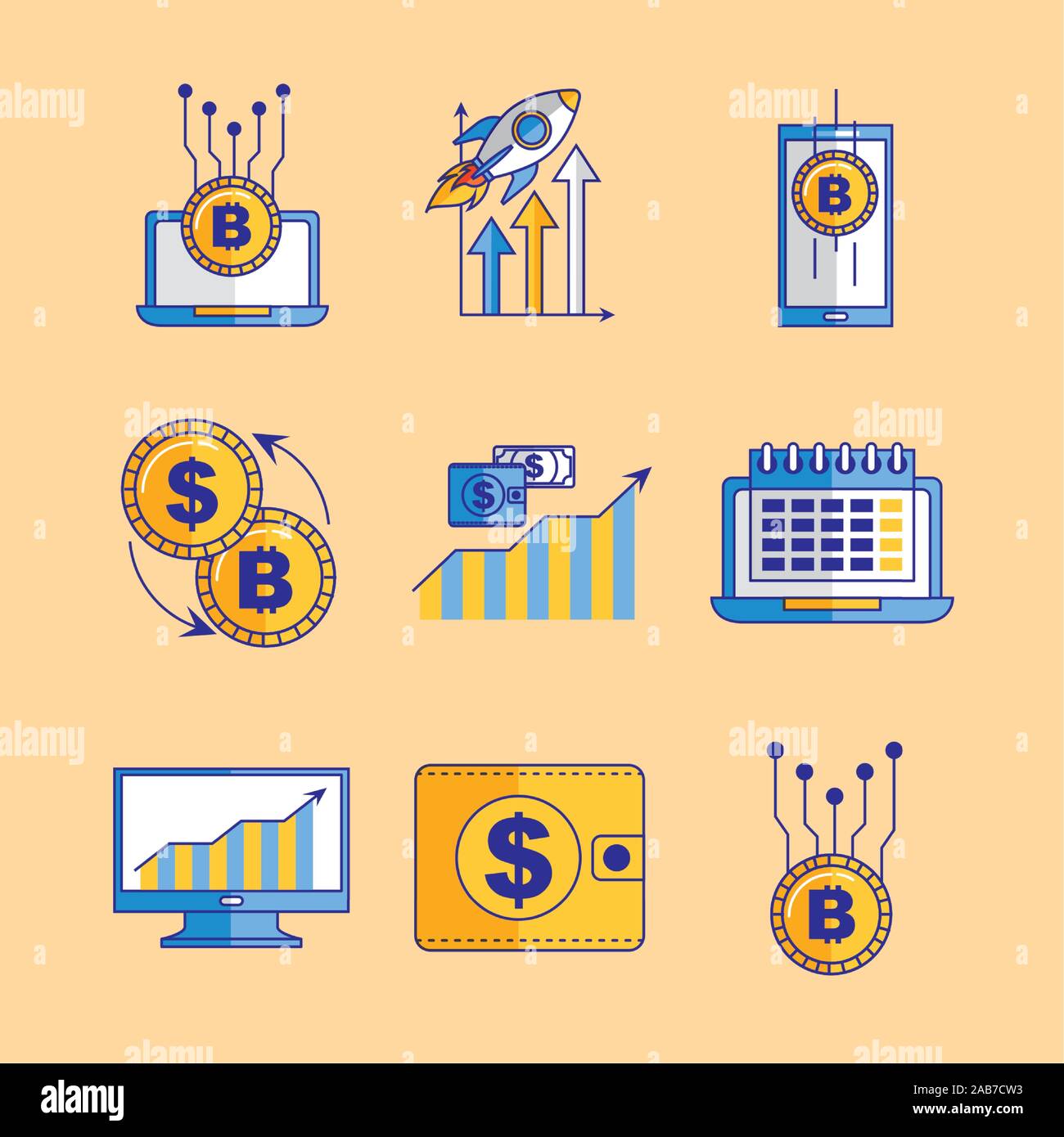 bundle of fintech set icons Stock Vector