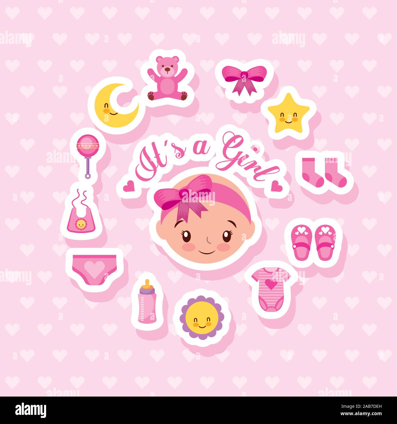 baby shower card with baby girl and set icons Stock Vector Image & Art ...