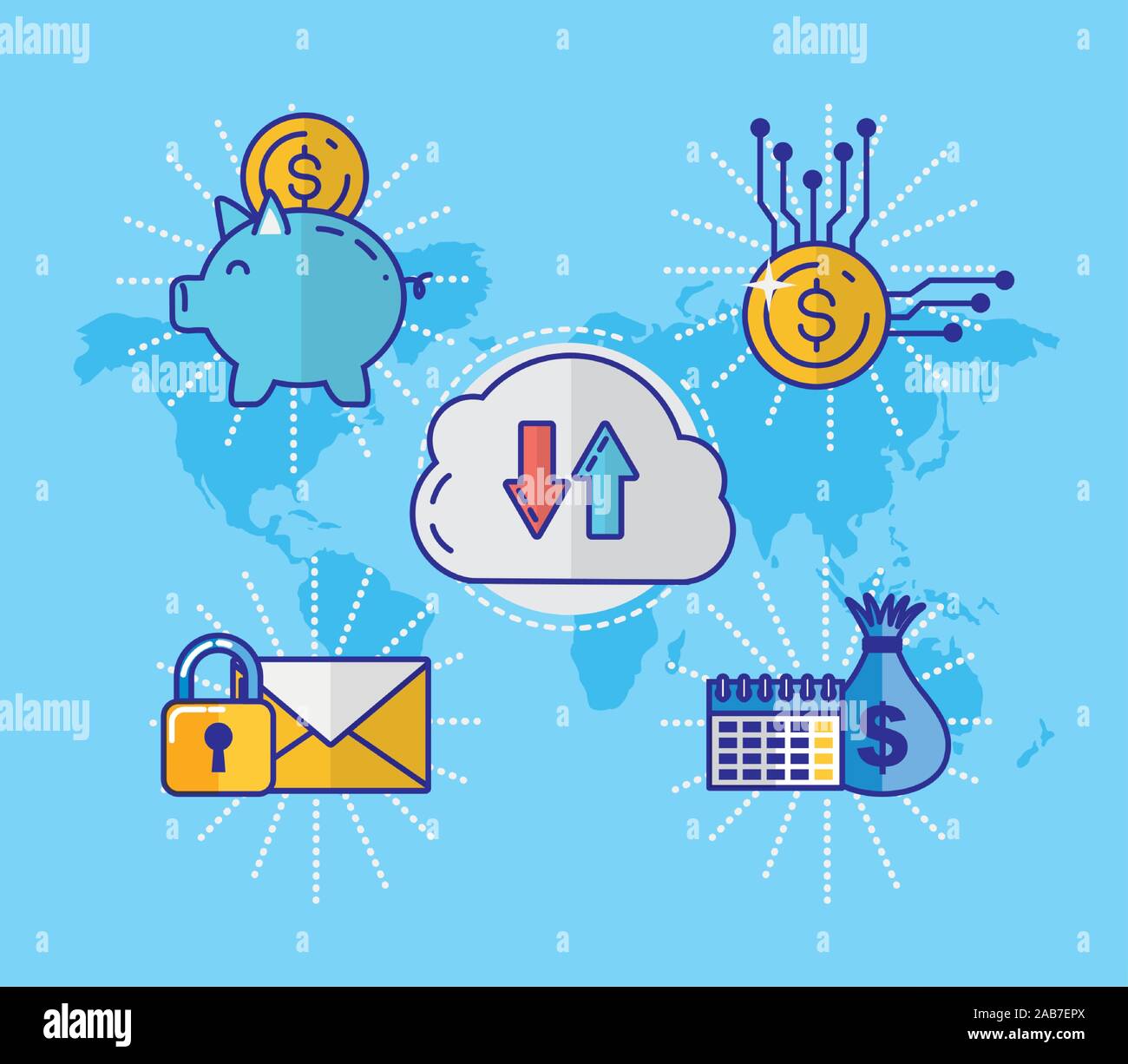 financial technology with set icons Stock Vector