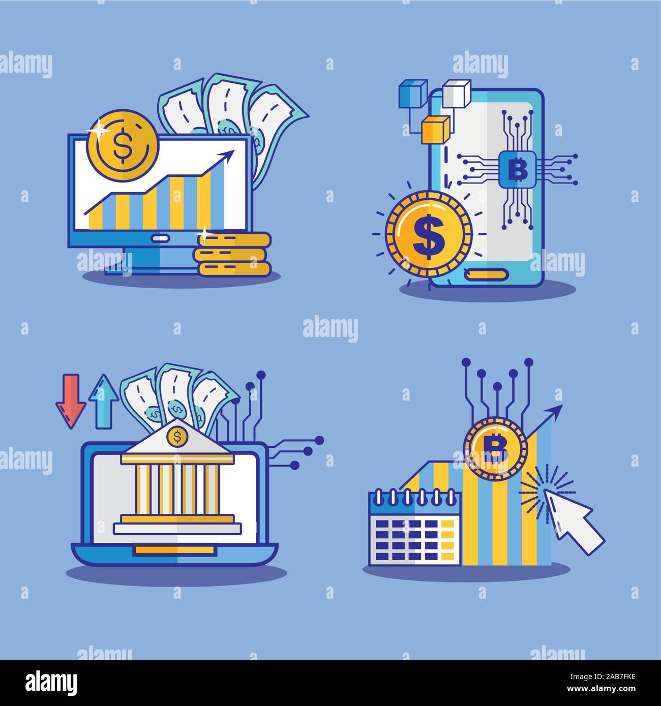 financial technology with electronic devices Stock Vector