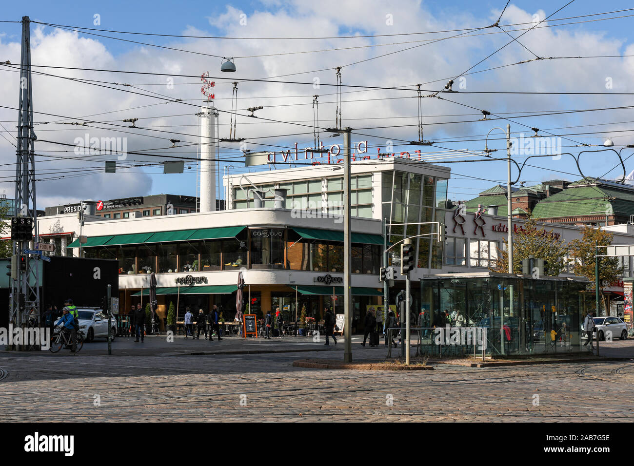 Lasipalatsi, commercial building representing Nordic functionalism architecture, designed in the 1930s, located in Helsinki, Finland Stock Photo