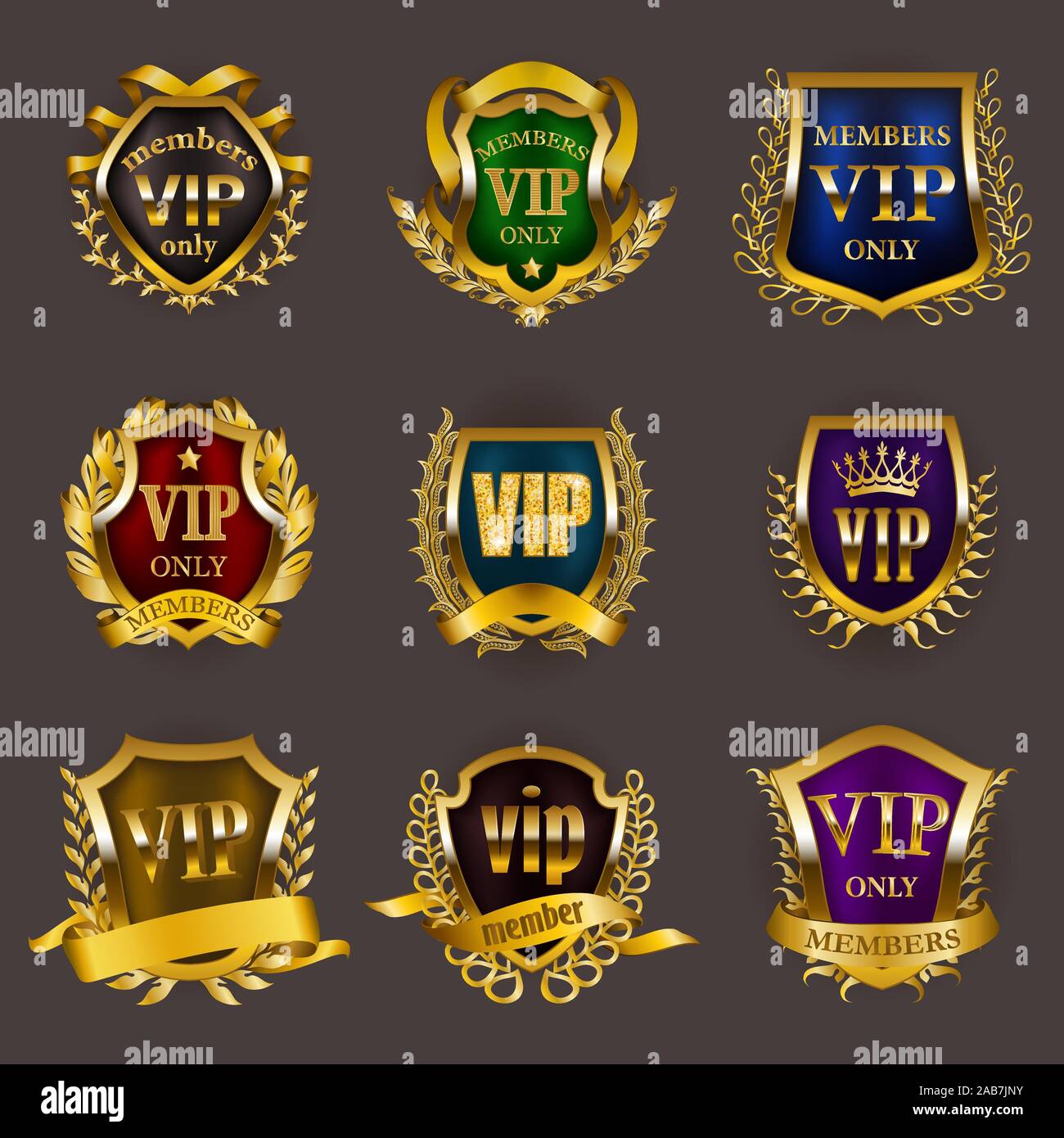 Set of gold vip monograms for graphic design on gray background Stock ...