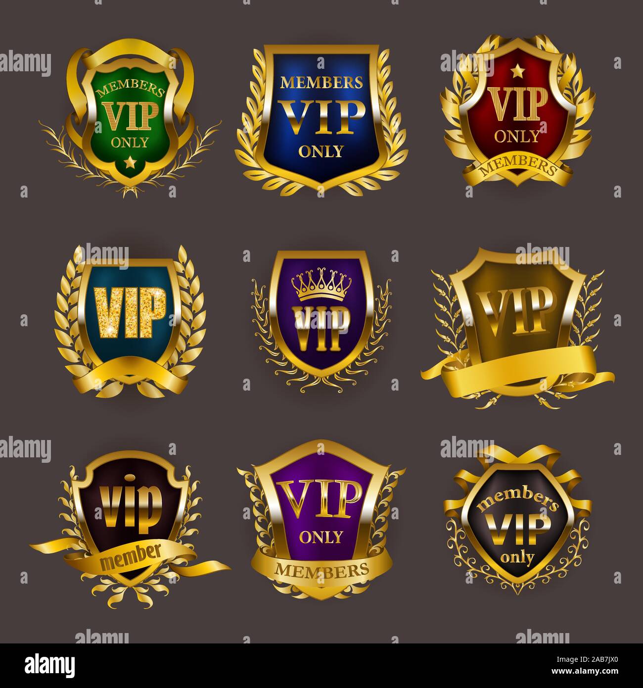Set of gold vip monograms for graphic design on gray background Stock ...