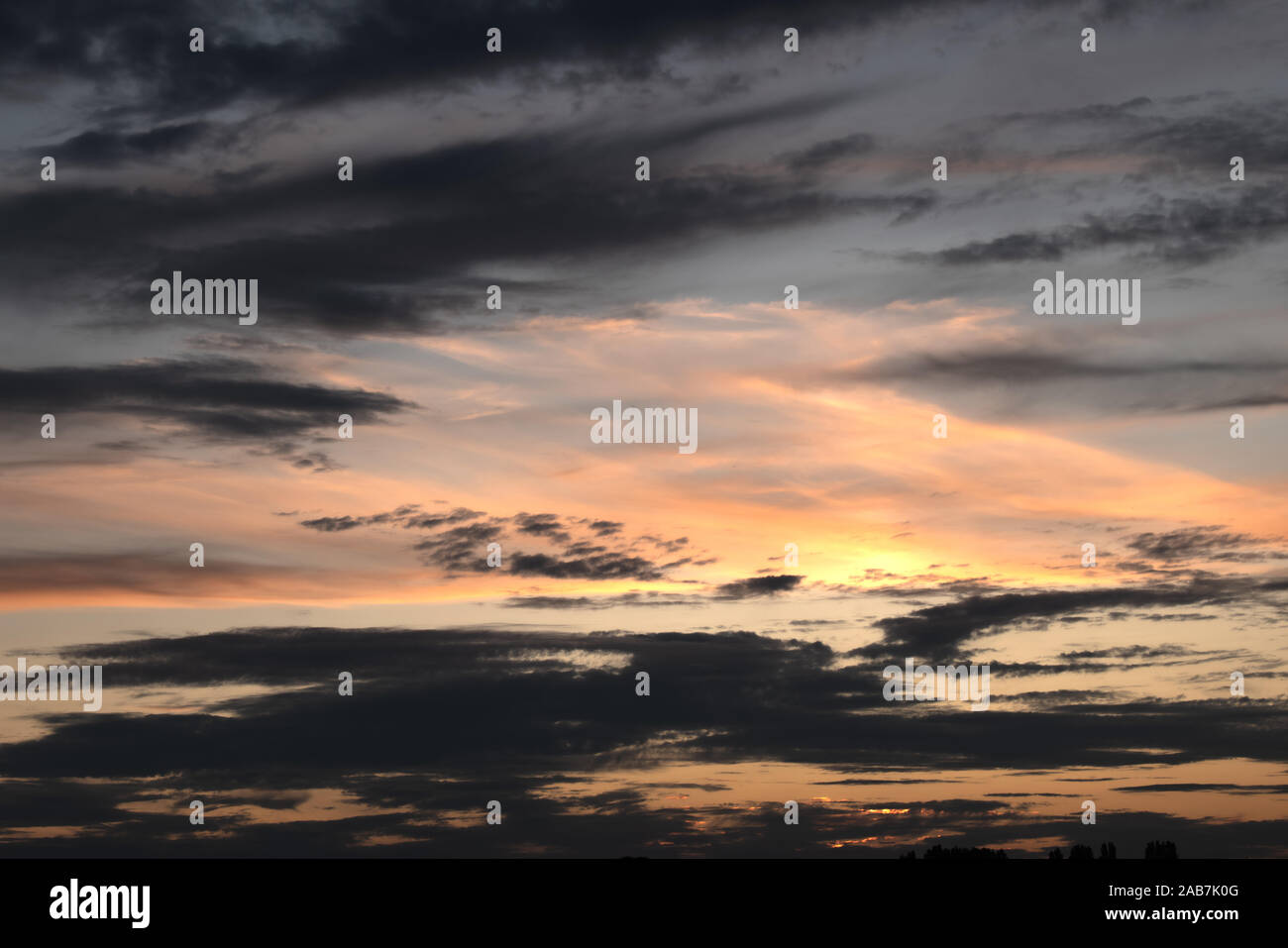 A beautiful sunset over the south of England capturing a dramatic and colourful sky. Stock Photo