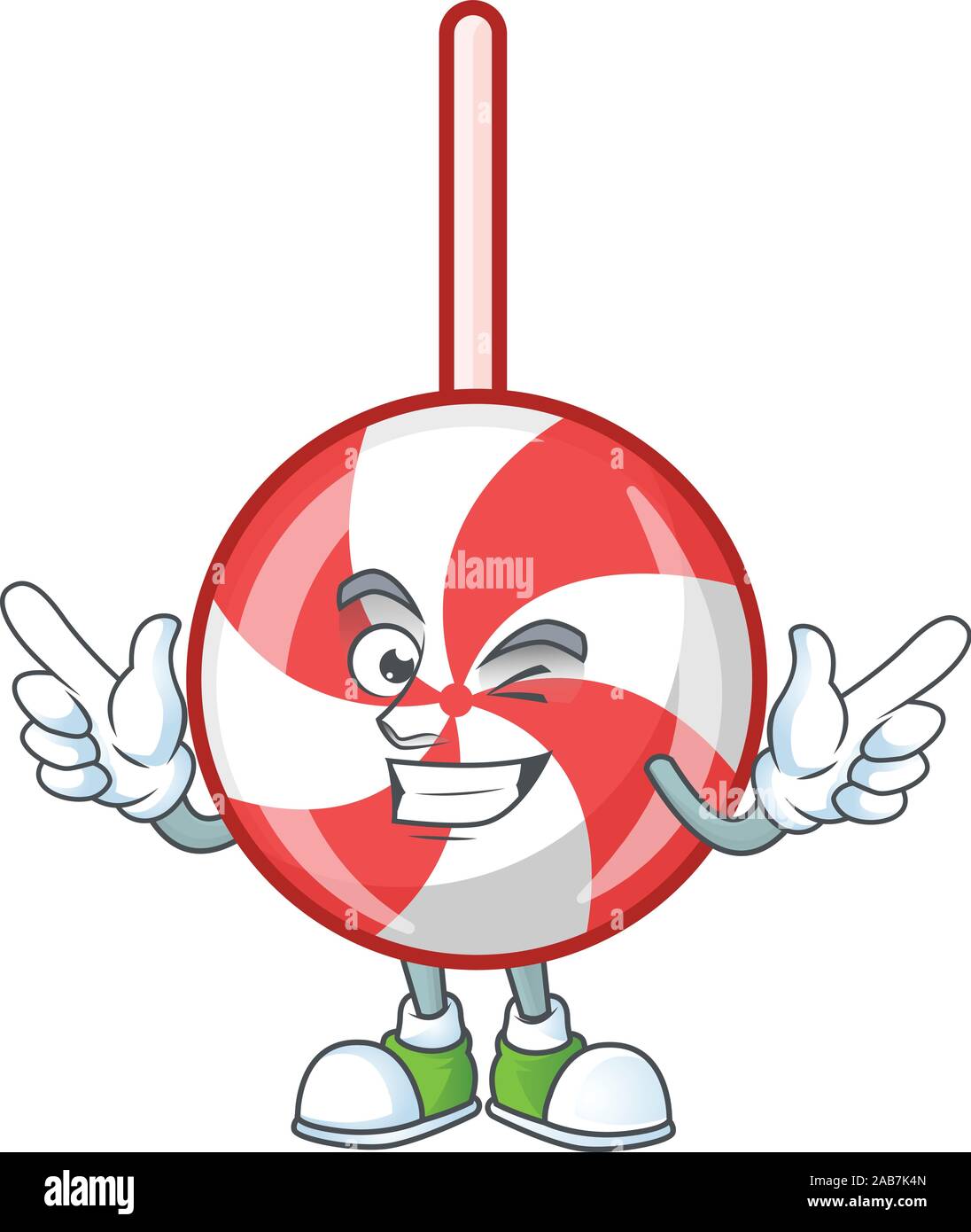 Funny striped peppermint candy cartoon character style with Wink