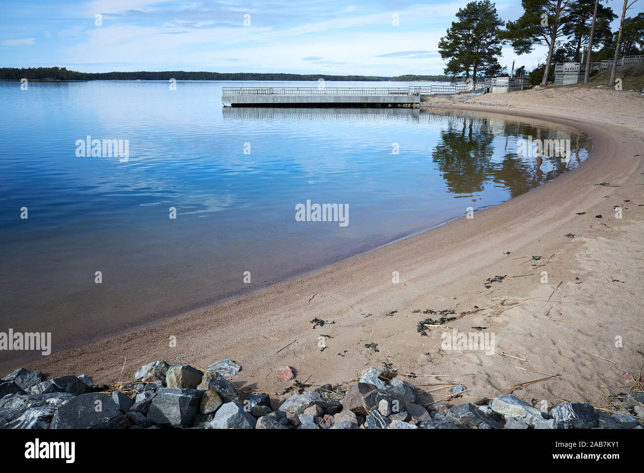 Beautiful beach at the shore of the Baltic Sea in Kassnäs, Kemiö island in Finland. Stock Photo