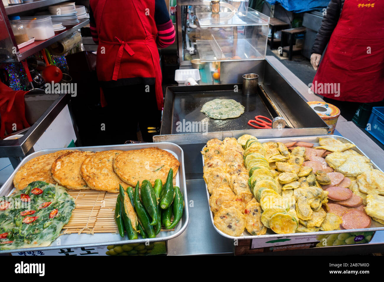 Seoul, South Korea - November 2019 - Food market Gwangjang Stock Photo