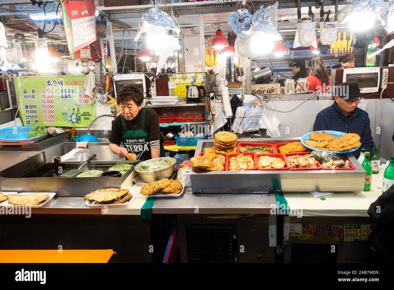 Seoul, South Korea - November 2019 - Food market Gwangjang Stock Photo