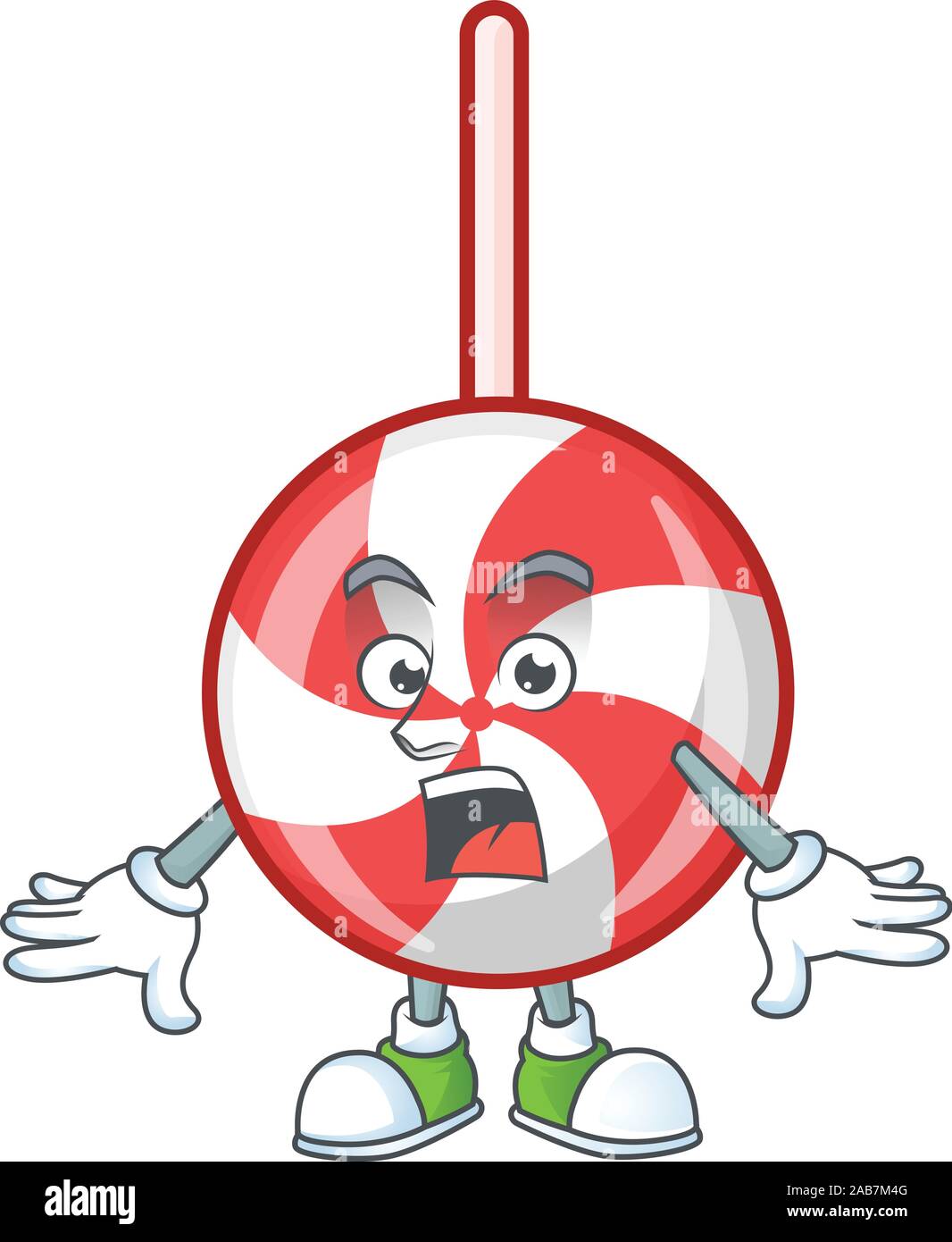Surprised striped peppermint candy face gesture on cartoon style Stock