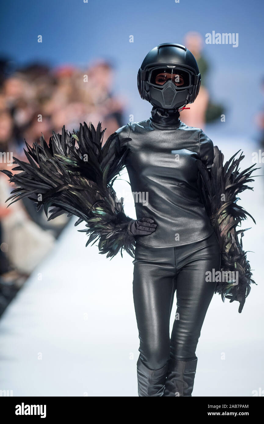 A model presents a creation by Lithuanian designer Juozas Statkevicius ...